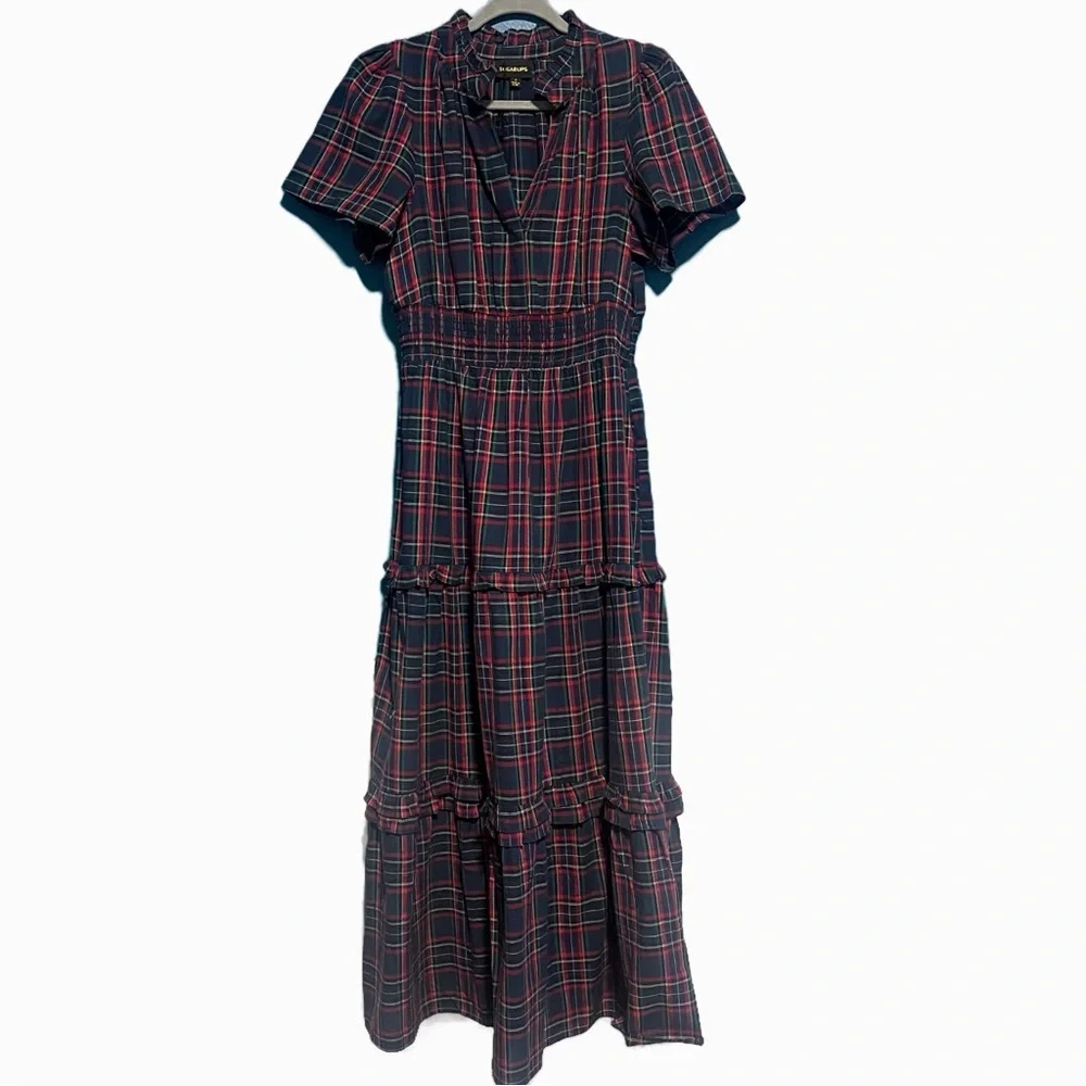 Avara Sugarlips Miley Plaid Palmer Tiered Dress In Navy Multi size M - Picture 4 of 7